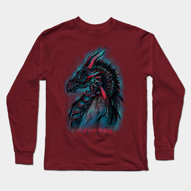 Dragonborn (Blue Version) Long Sleeve T-Shirt by kryokyma